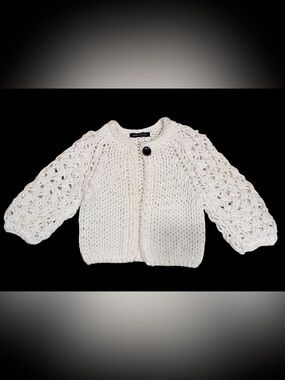 Chunky Cotton Open Knit Cropped Cardigan Balloon Sleeve Iris Von Armin